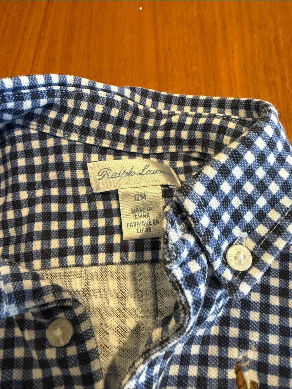 Ralph Lauren Blue and White Gingham Baby One-Piece Bodysuit